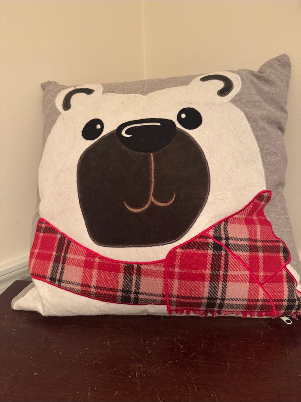 Source Unknown Polar Bear Throw Pillow in Gray, White and Red Plaid
